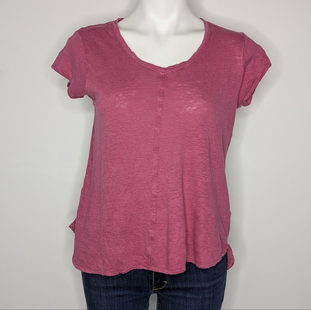 Tahari Pink Short Sleeve Linen T-shirt L